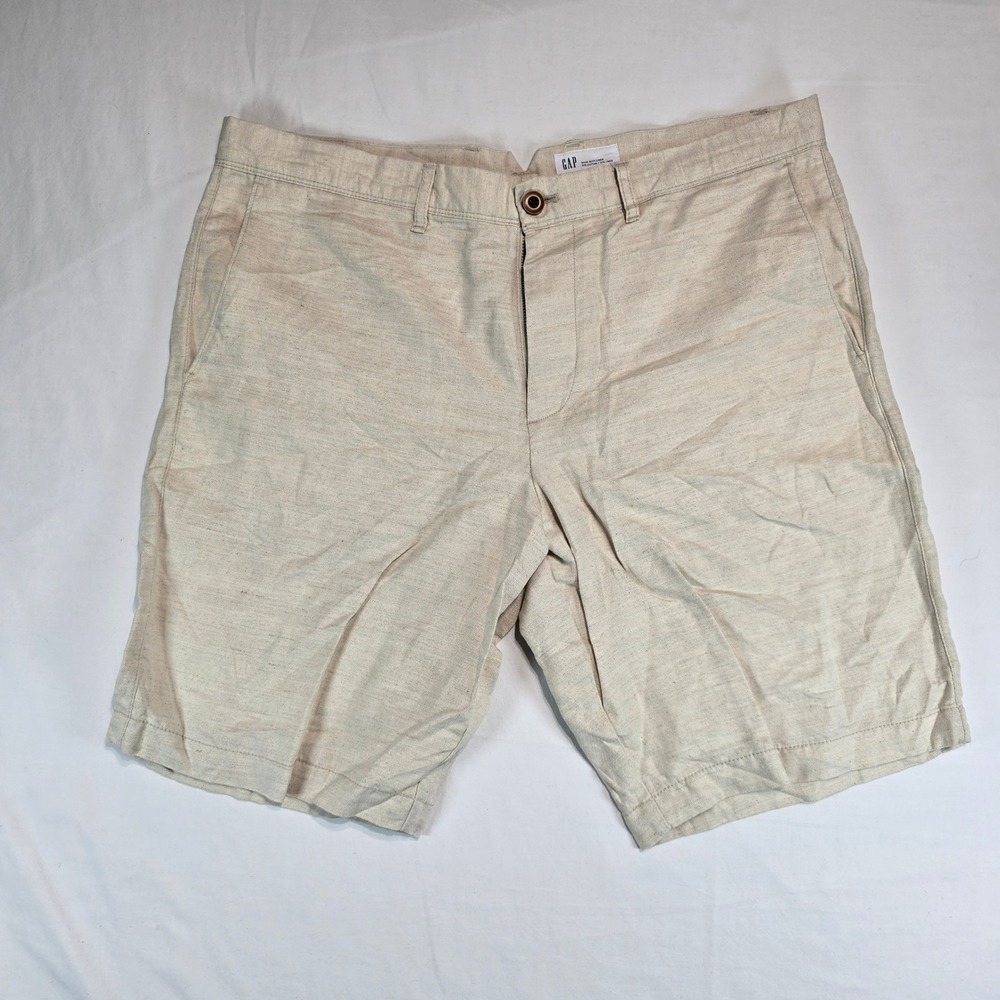Gap‎ Mens 34 Stone Beige Linen Cotton Blend 10 Inch Inseam Shorts 228590-00